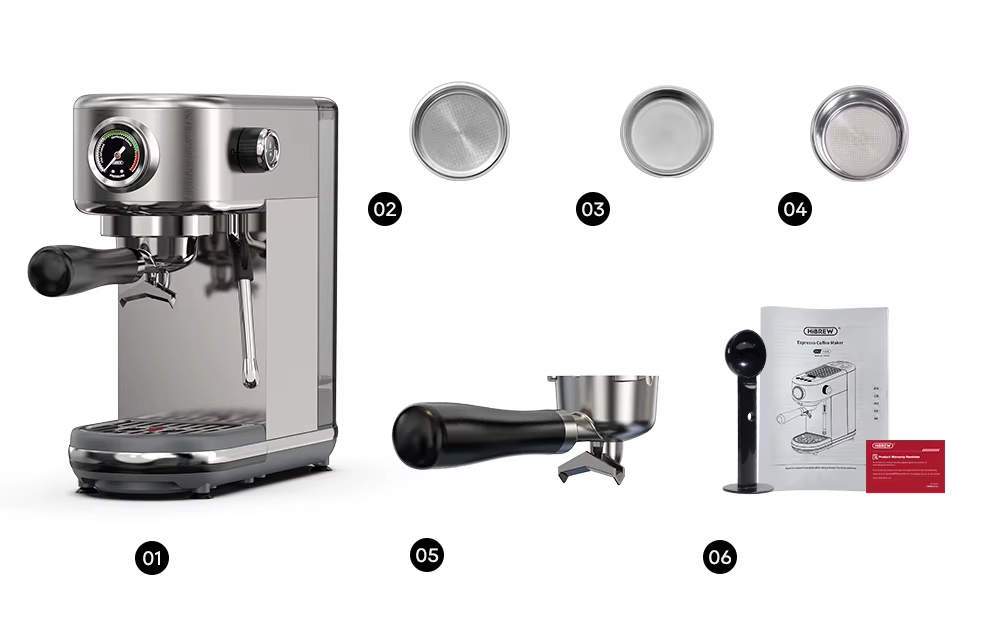 Machine à Espresso Semi-Automatique Inox 20 Bar H10B