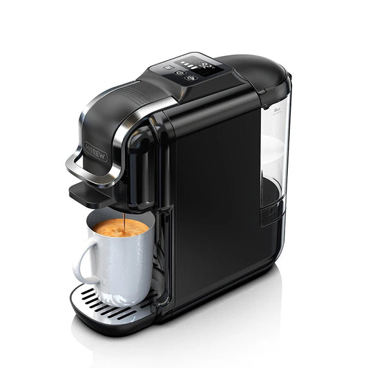 Machine à café HiBREW H2C noire de profil avec interface tactile allumée
