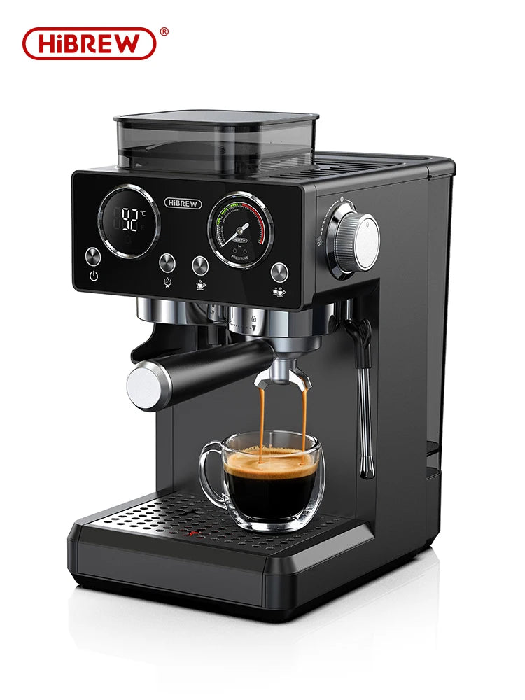 Machine expresso HiBREW H20 noire vue de face avec tasse de café