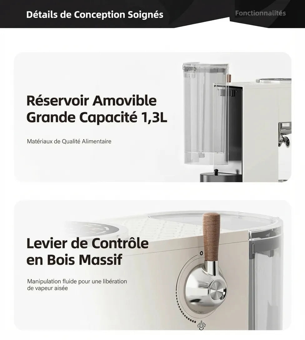 Réservoir eau 1.3L et levier vapeur bois massif