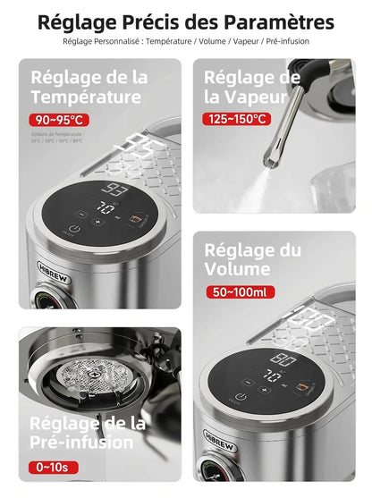 Options réglage température et vapeur sur écran tactile