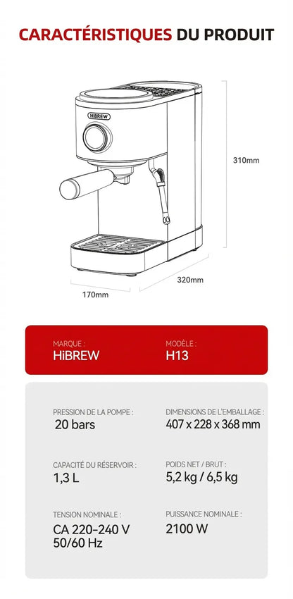 Dimensions et spécifications techniques HiBREW H13
