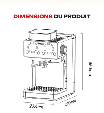 Schéma dimensions machine à café HiBREW H20 compacte
