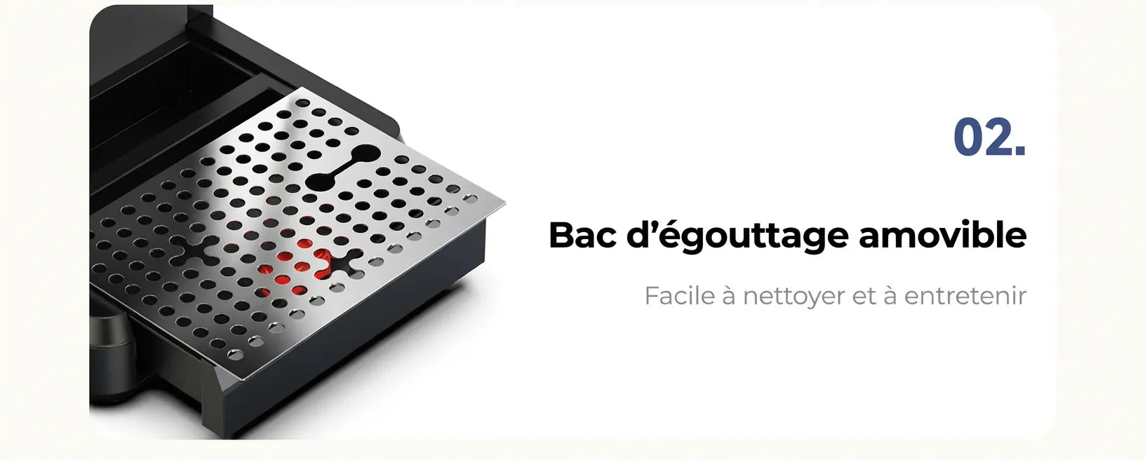 Bac d'égouttage amovible en acier inoxydable facile à nettoyer