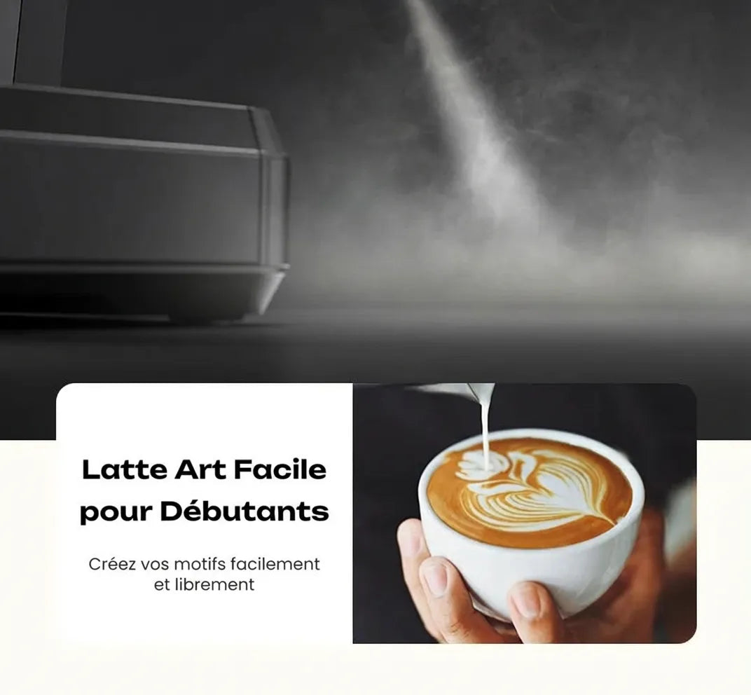 Tasse de cappuccino avec latte art réalisé par la machine H20