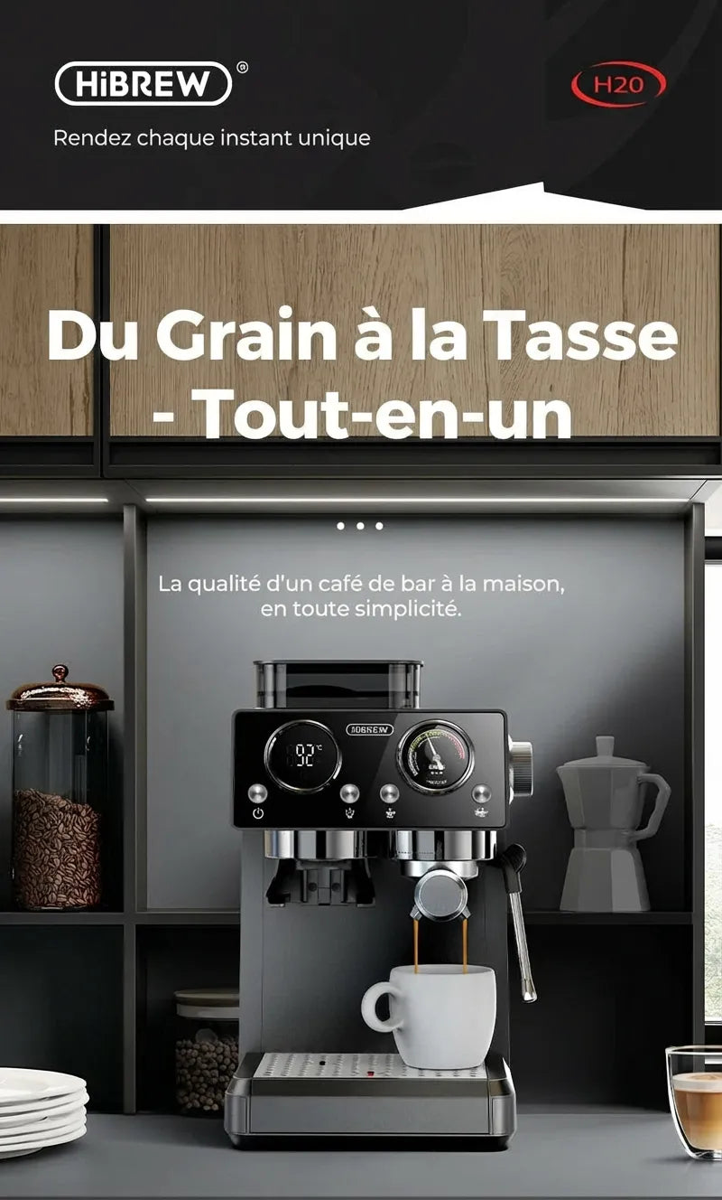 Machine à café grain H20 installée dans une cuisine moderne