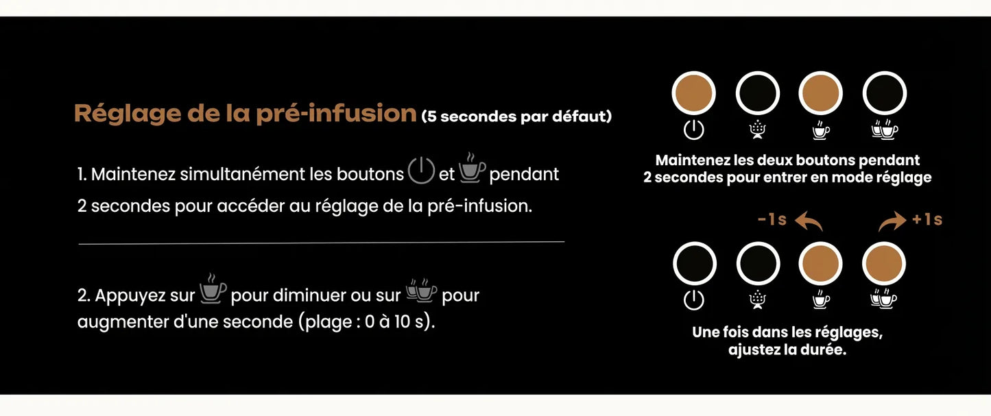 Guide réglage temps de pré-infusion sur interface machine