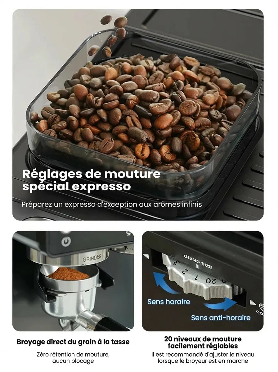 Trémie à grains et molette réglage finesse mouture