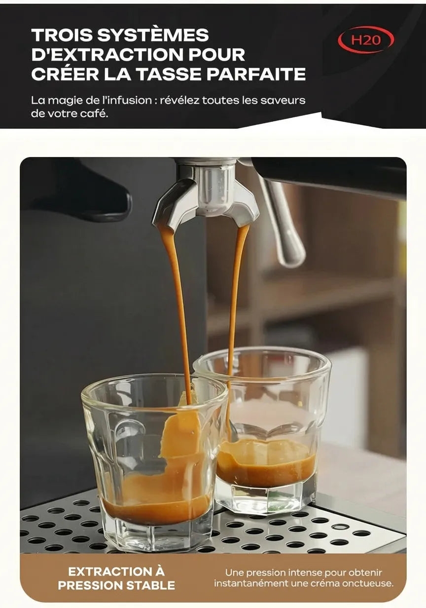 Écoulement café riche en crema depuis porte-filtre double bec