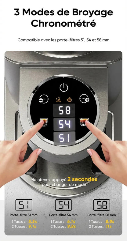 Écran tactile avec modes de broyage chronométré