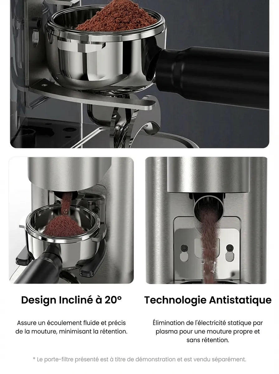 Détail de la sortie de mouture et porte-filtre