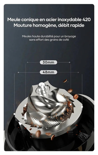 Gros plan meule conique 48mm acier inoxydable