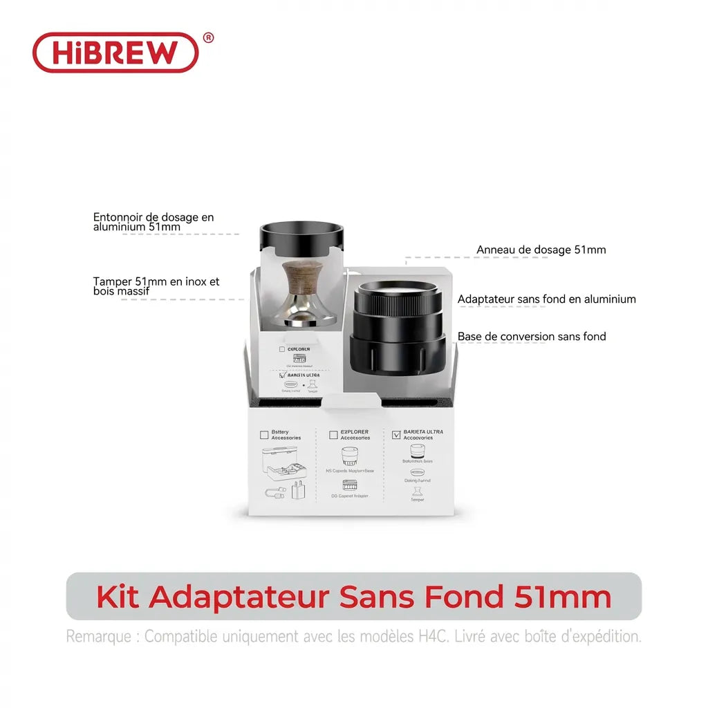Kit accessoire barista 51mm avec tamper bois et entonnoir pour HiBREW H4C