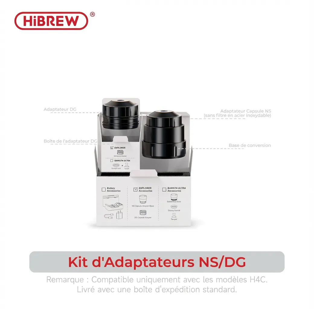 Set adaptateurs capsules et café moulu compatibles HiBREW H4C