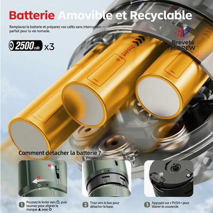 Insertion batteries amovibles 2500mAh dans machine à café HiBREW H4C