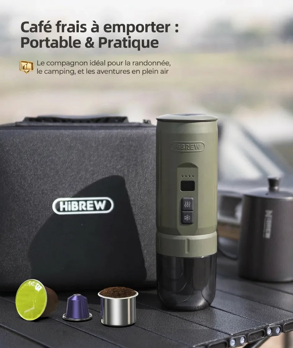 Machine HiBREW H4C en extérieur, le compagnon idéal pour la randonnée et le camping.