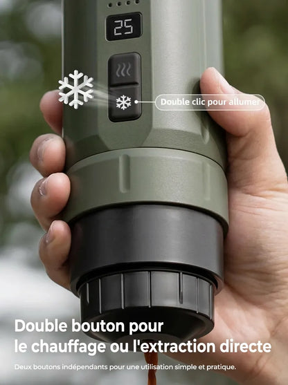 Gros plan sur le double bouton de commande pour le chauffage et l'extraction de la HiBREW H4C.