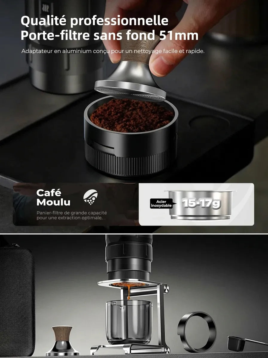 Utilisation du porte-filtre sans fond 51mm de qualité professionnelle avec du café moulu.