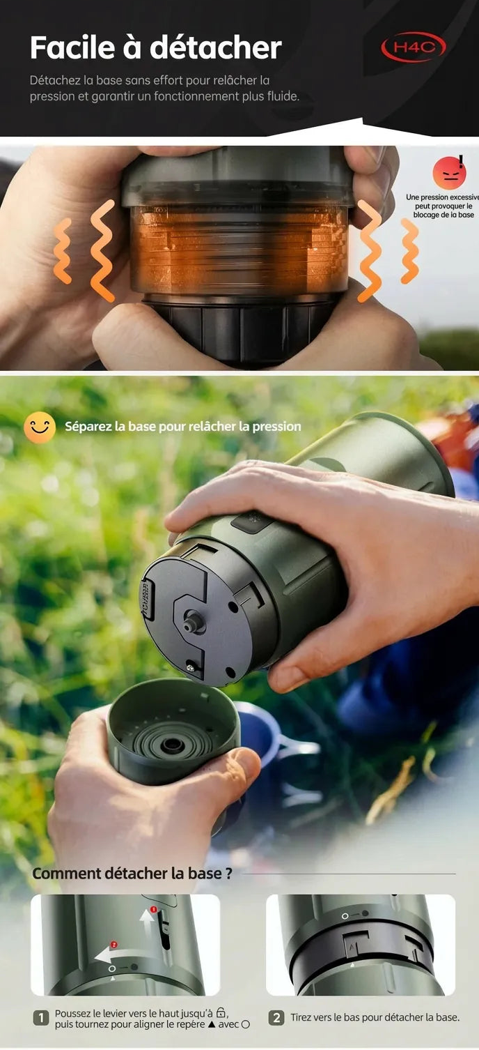 Guide visuel expliquant comment détacher facilement la base de la machine HiBREW H4C.