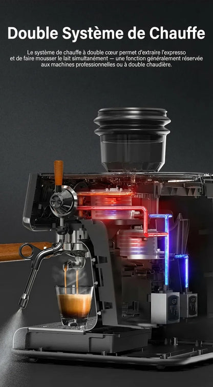 Vue en coupe du double système de chauffe de la machine à café.
