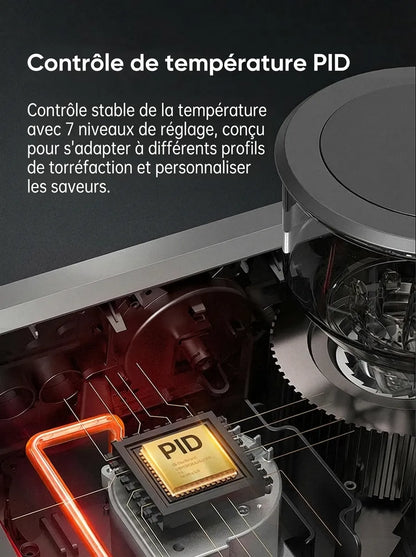 Contrôle stable de la température PID adapté aux profils de torréfaction.