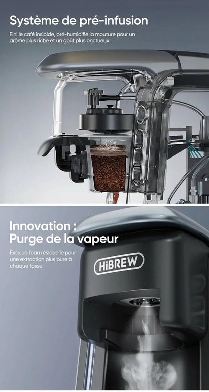 Vue interne du système de pré-infusion et de la purge de vapeur automatique.