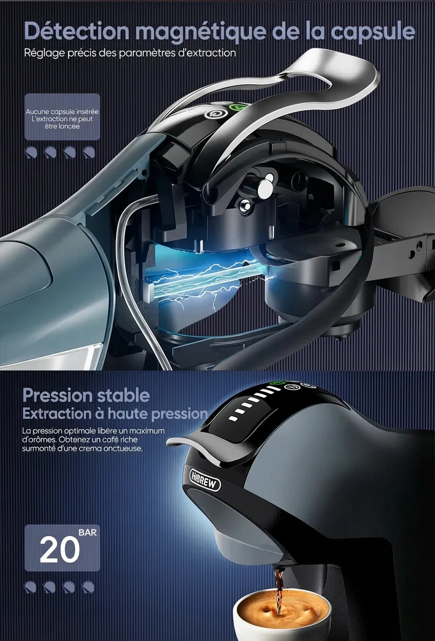 Vue en coupe montrant la détection magnétique de la capsule et la pression de 20 bars.