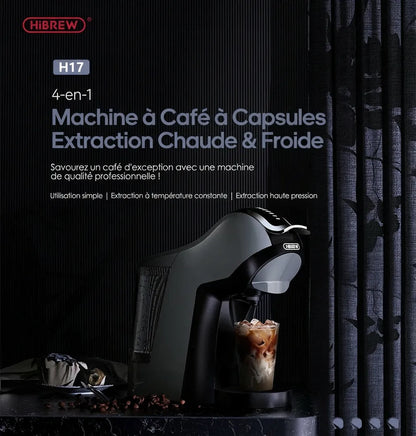 Préparation d'un café glacé démontrant l'extraction chaude et froide de la machine.