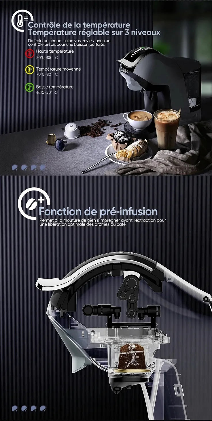 Contrôle précis de la température sur 3 niveaux et système de pré-infusion de la mouture.