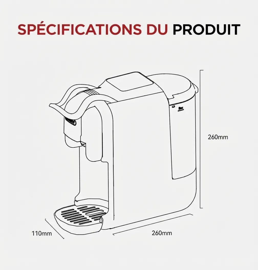 Dimensions compactes de la machine : 260mm de hauteur et 110mm de largeur
