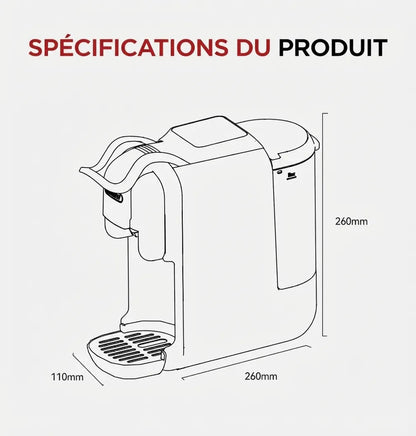 Dimensions compactes de la machine : 260mm de hauteur et 110mm de largeur